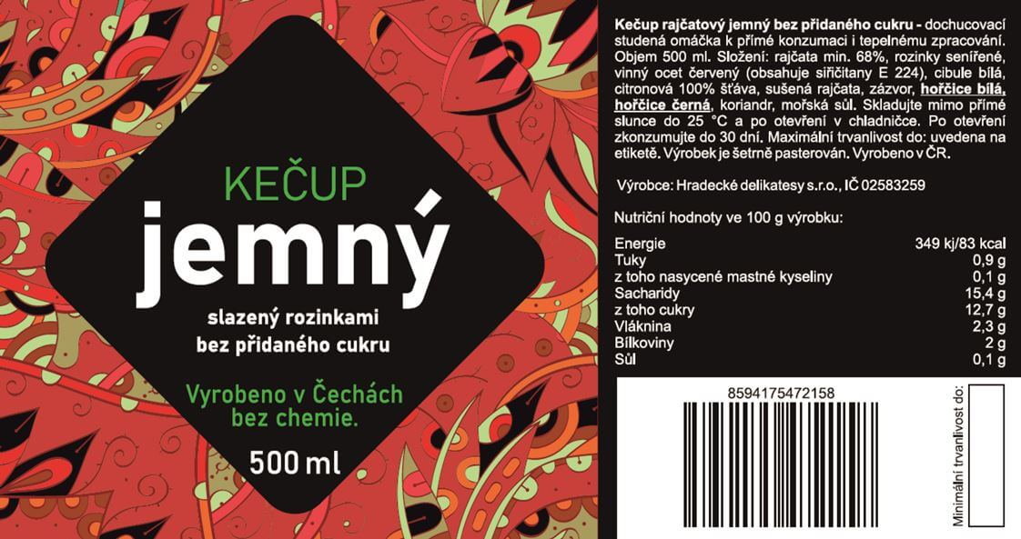 Kečup jemný slazený rozinkami 500 ml