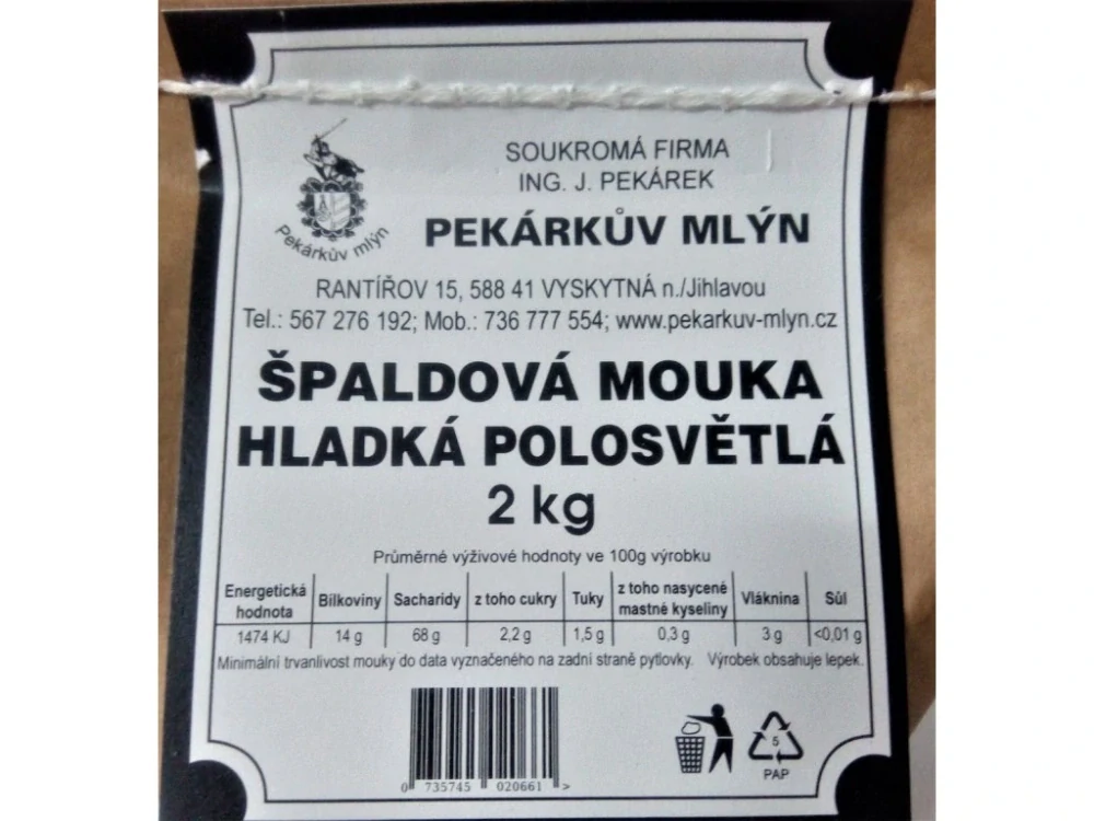 Pekárkova mouka špaldová hladká polosvětlá